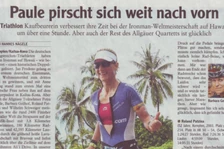 Zeitungsausschnitt „Paule pirscht sich weit nach vorn“ mit Foto von Petra Paule zwischen Palmen